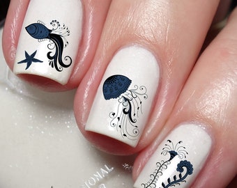 Starfish Jellyfish & Sea flowers Nail Art Decal Sticker