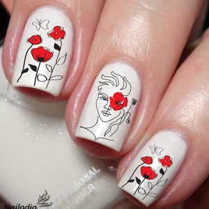 Red Poppies Flower Nail Art Decal Sticker