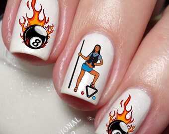 Pool & Billiards Players Nail Art Decal Sticker