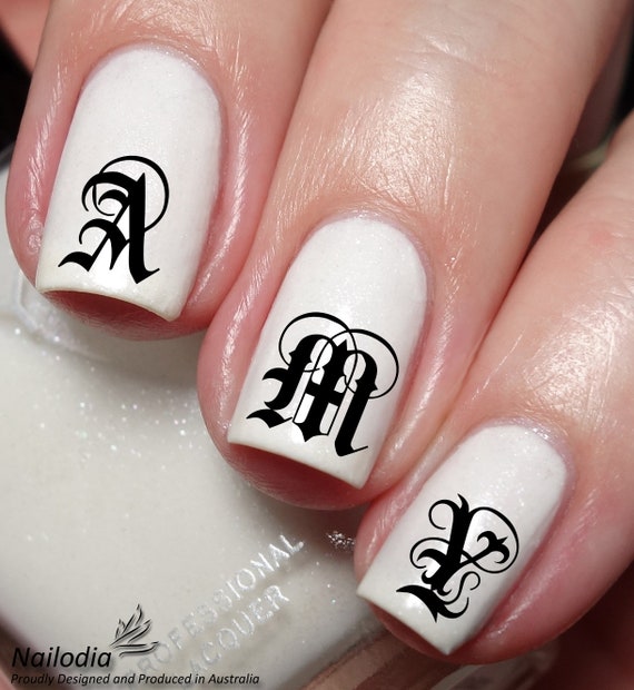 Black Fancy English Alphabet Slider Sticker Nails - Temu Philippines