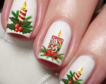 Stickers Nail Art Pour Noël - Père Noël, Flocons, Bougies... Lot D'autocollants Pour Ongles Neuf