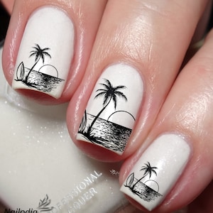 Tropical Sunset Beach & Palm Tree Nail Art Decal Sticker