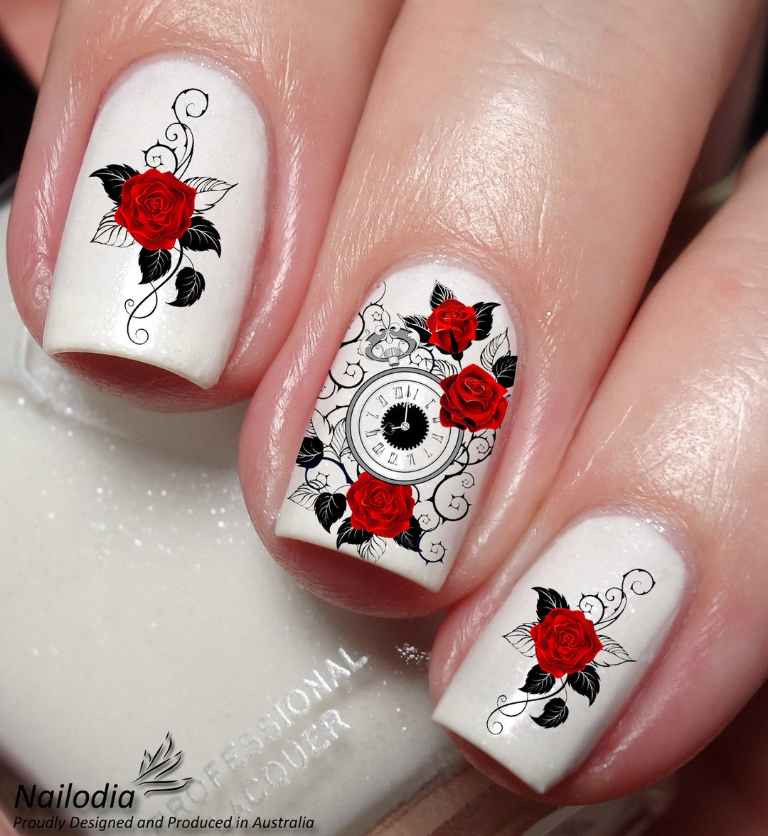 Stickers Autocollants Nail Art - Motifs Roses Et Strass - Accessoire Ongles - Neuf Made In France