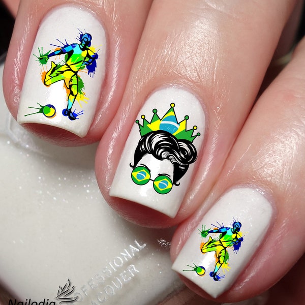 Brazil Football Soccer Fan Nail Art Decal Sticker