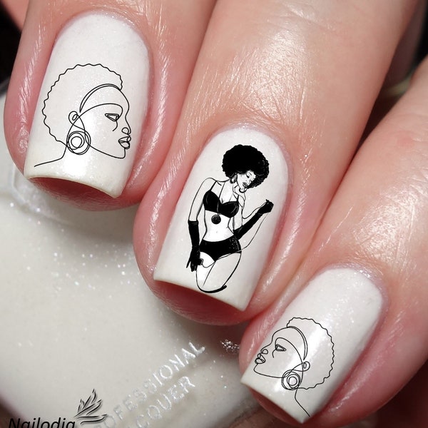 African American Afro Black Woman Nail Art Decal Sticker