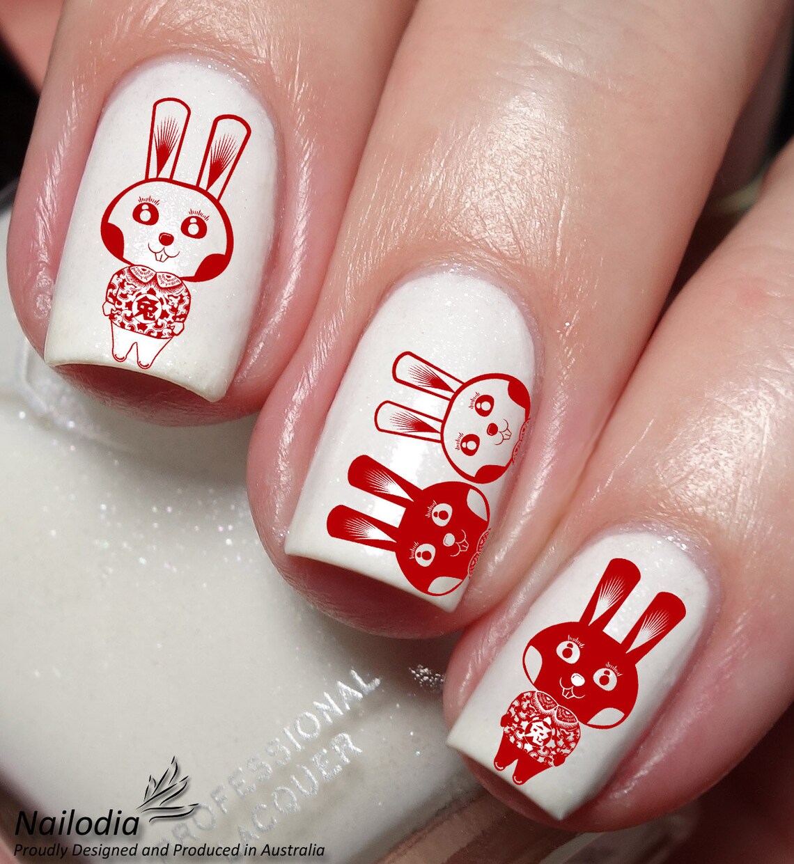 Bunny Red Rabbit Nail Art Water Transfer Decal Wrap Sticker Etsy