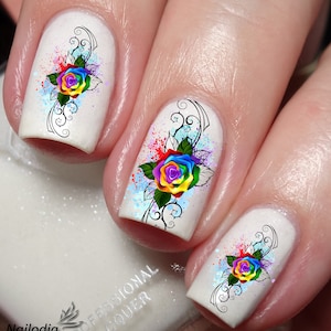 Rainbow Rose Flower Nail Art Decal Sticker