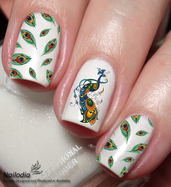 Peacock & Feather Nail Art Decal Sticker - Etsy