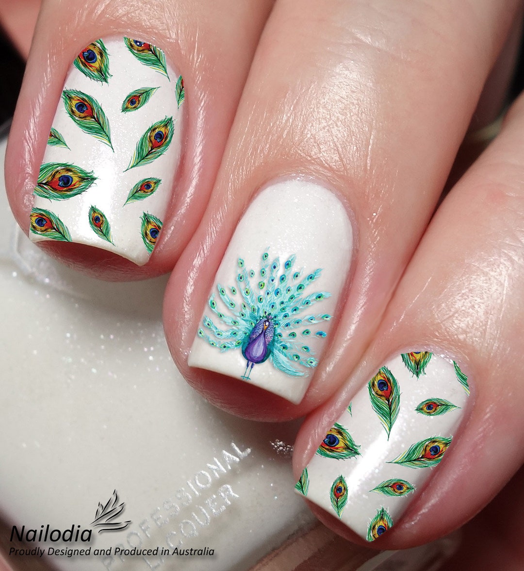 Peacock Nail Art Stickers Feather Nail Sticker ，CHANGAR Flower Leaf Grass  Water Nail Decals 12 Sheets Peacock Feather DIY Nail Decorations Manicure  Tips for Woman Girl Children : Amazon.ca: Beauty & Personal