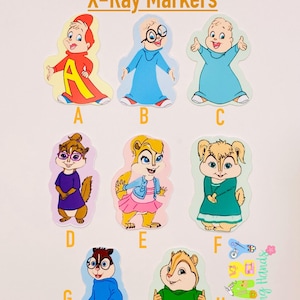 Chipmunks and chippettes X-ray Markers, lead X-ray markers, rad tech, imaging markers, rad tech gifts,fun Xray markers, cartoon marker