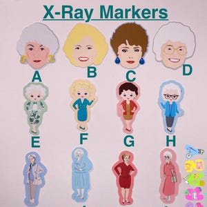 The girls who are golden X-ray Markers, lead X-ray markers, rad tech, imaging markers, rad tech gifts,fun Xray markers, cartoon marker