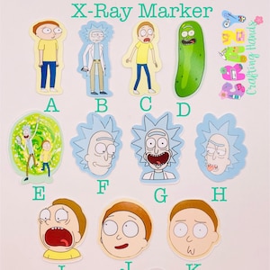 Marcadores de rayos X de Morty y Rick, marcadores de rayos X de plomo, técnico en radiología, marcadores de imágenes, regalos de técnico en radiología, indicador de imagen, marcadores de rayos X divertidos, marcador de dibujos animados