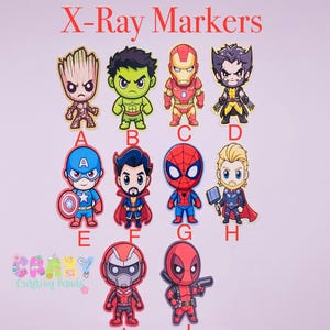 Superhero's X-ray Markers, lead X-ray markers, rad tech, imaging markers, rad tech gifts, image indicator,fun Xray markers,cartoon marker