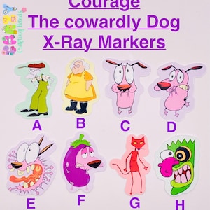 De laffe hond moed X-ray markers, loden röntgenmarkers, rad tech, imaging markers, rad tech geschenken, leuke röntgenmarkers, cartoon marker, XR