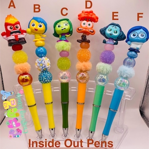 Inside out cute Beaded pens with figurine topper, pen topper pens, chartoon pens, cool pens, unique pens, beaded pens, pen with top, pens