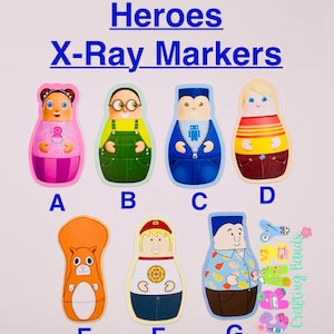 Hero’s of HigglyTown X-ray Markers, lead X-ray markers, rad tech, imaging markers, rad tech gifts,fun Xray markers, cartoon marker, student
