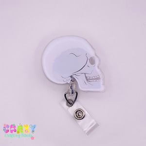 2in skull head badge reel, radiology interchangeable badge reel, nurse gifts, nurse badge reel, xray badge reel, rad tech badge clip, humor
