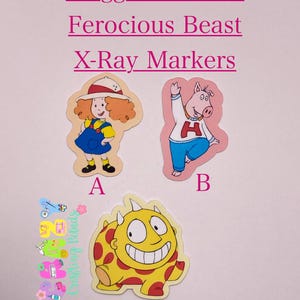 The ferocious beast with maggi X-ray Markers, lead X-ray markers, rad tech, imaging markers, rad tech gifts,fun Xray markers, cartoon marker