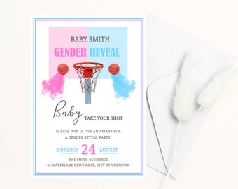 Basketball Gender Reveal Invitation: Pink & Blue Smoke (Digital Template)