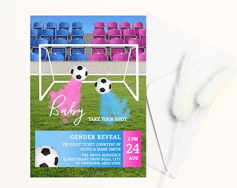 Gender Reveal-uitnodiging voetbal: roze en blauwe rook (digitaal)