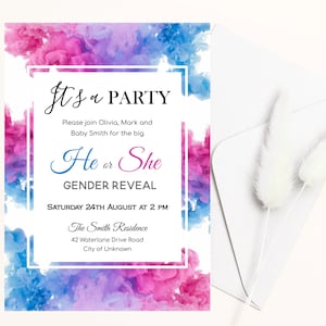 Smoke Gender Reveal invitation, Blue and pink Gender Reveal smoke bomb, Digital editable invite, Mobile text invitation