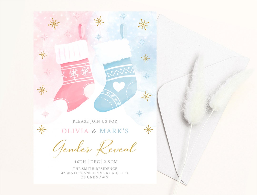 Christmas Gender Reveal Invitation Winter Gender Reveal Etsy