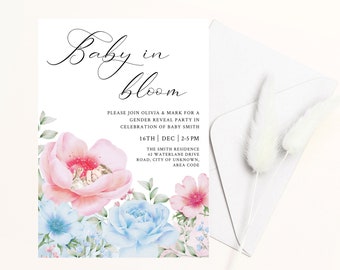 Floral Gender Reveal Invitation: Watercolor Flowers (Digital Download)