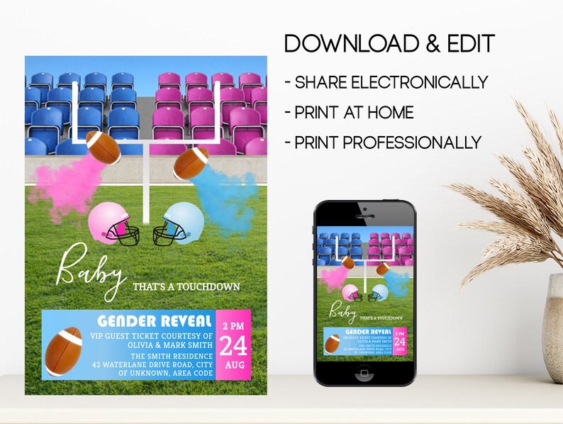 Football and Rugby Gender Reveal Invitation, Sport Gender Reveal