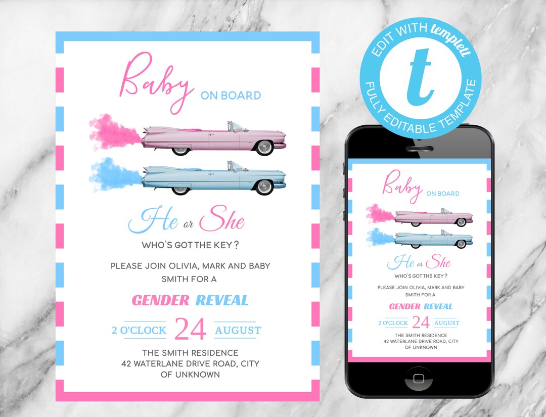 Car Gender Reveal Invitation Baby Reveal Invite Smoke Etsy Ireland