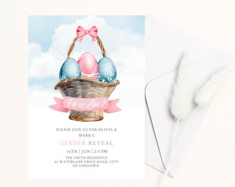 Easter Egg Gender Reveal Invitation: Watercolor Spring Design (Digital Download)