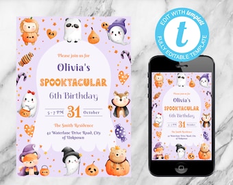 Cute Halloween Birthday Party Invitation, Spooky Candy Theme (Digital Download)