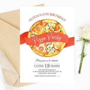 Pizza Party Kids Birthday Invitation, Pizzeria Birthday Invite, Digital Editable Template, Print or Text