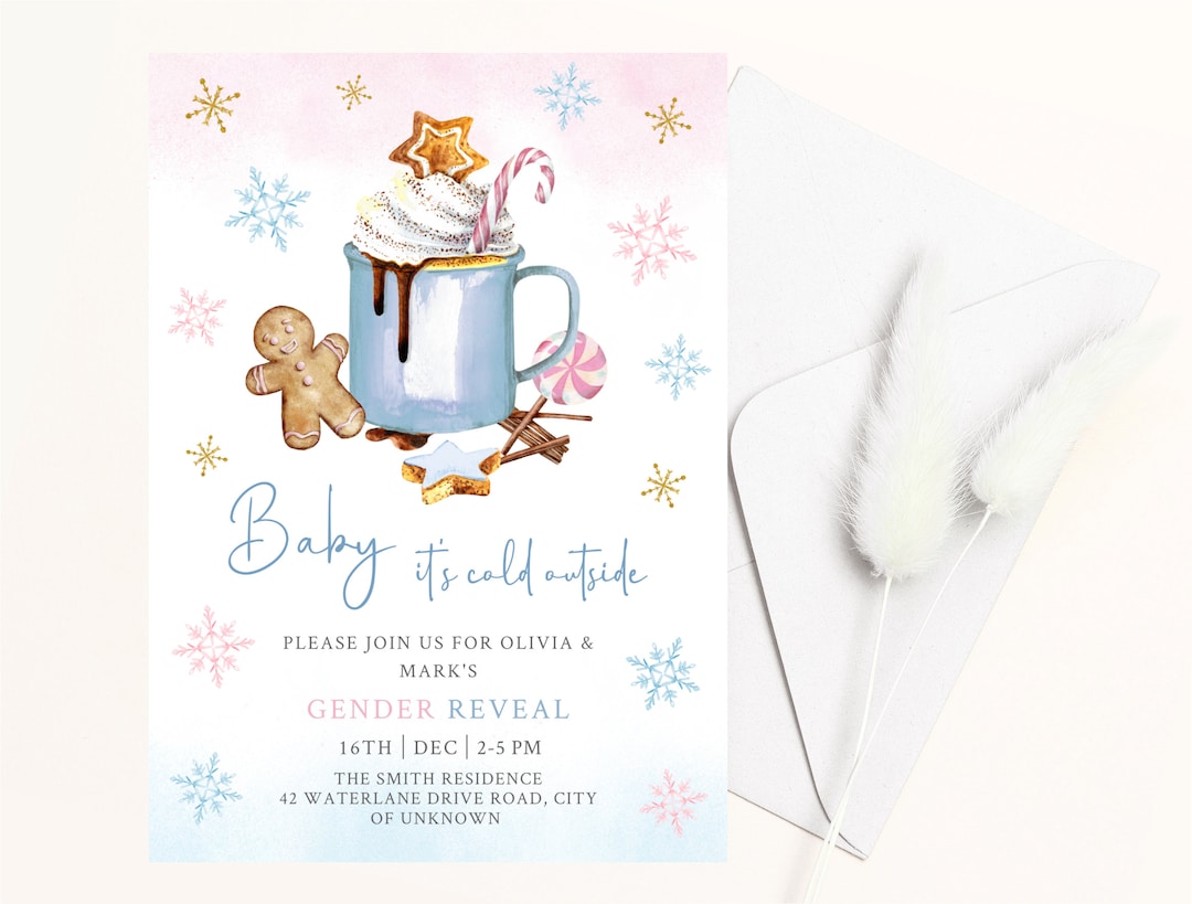 Christmas Gender Reveal Invitation, Baby It's Cold Outside, Snowflake
