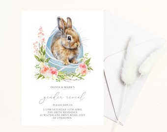 Bunny Rabbit Gender Reveal Invitation: Watercolor Easter Spring (Digital Download)