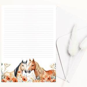 Carta stampabile a forma di cavallo, carta da lettere a righe e non, formato 5x7 e A4, carta da lettere per lettere e appunti, download digitale