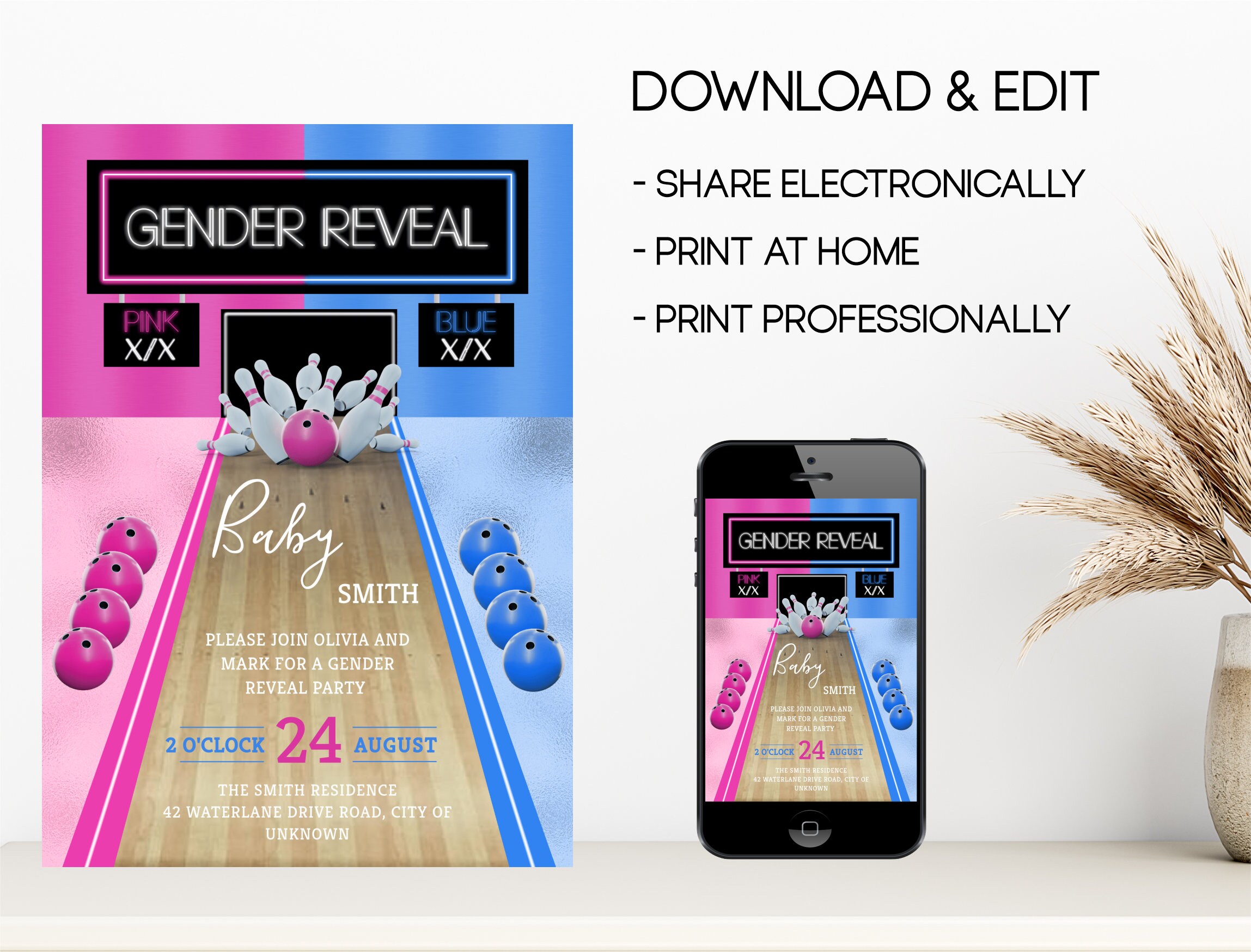 Bowling Gender Reveal Invitation Sport Gender Reveal Party Etsy