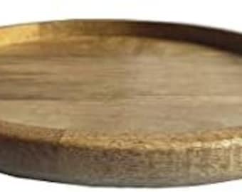 S'vaav's Handmade Wooden Multipurpose Round Serving Tray (Natural, 12 Inch (Metal Handle)