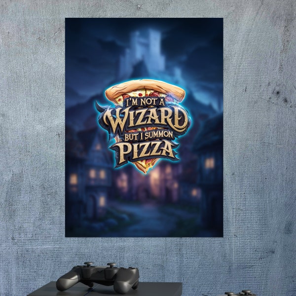 Poster vertical mate temático de los amantes de la pizza y los video juegos