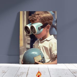 Stampa artistica sul retrofuturismo: poster vintage di fantascienza dell&#39;era atomica