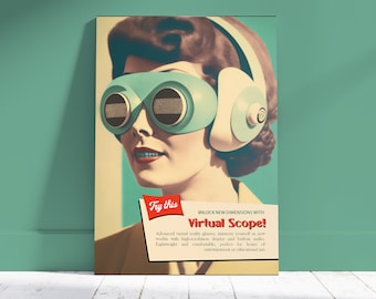 1950s Retro Futurism VR Woman Poster – Vintage Sci-Fi Atomic Age Wall Art (Matte Print)