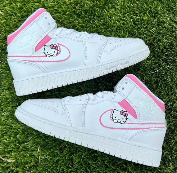 Custom Hello Kitty Converse Pink High Top Converse  Hello Kitty Pink and White High-Top Shoes display picture 1