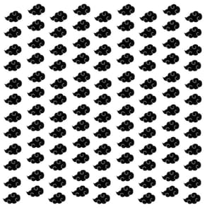 May include: A white background with a repeating pattern of black stylized clouds.