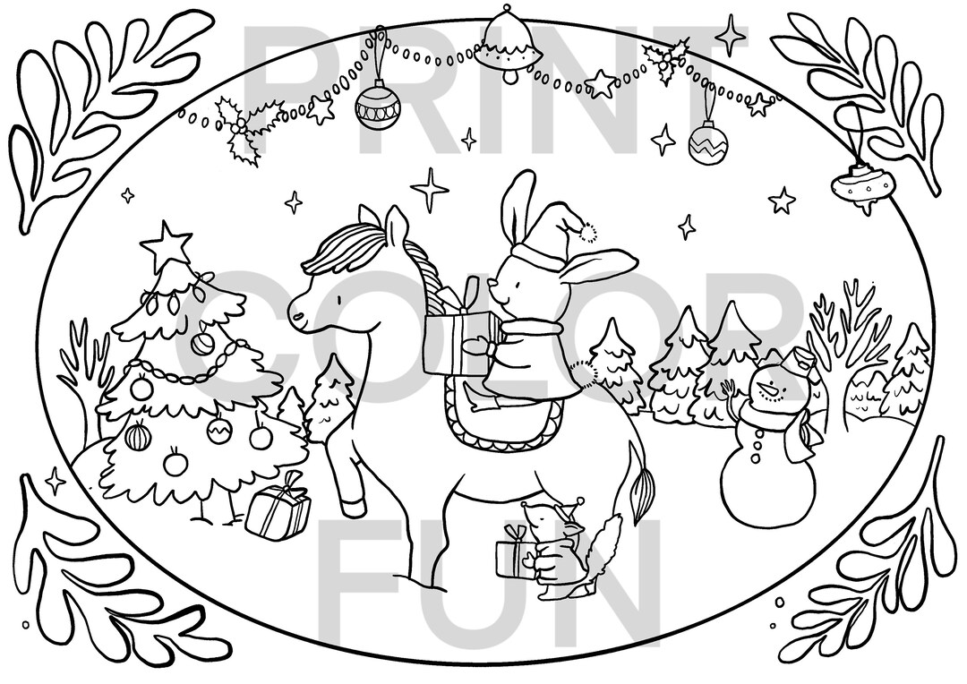 Christmas Animals Coloring Page - Etsy