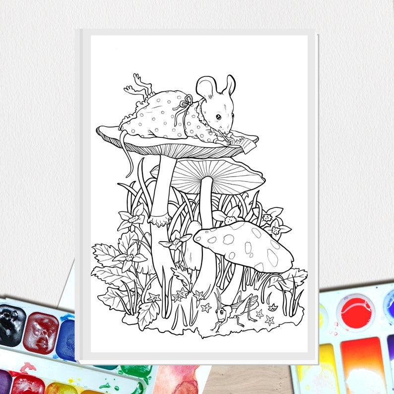 Quirky Coloring Pages: Mushroom Coloring Pages Mouse - Etsy