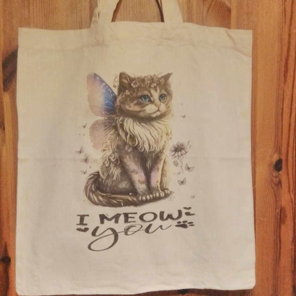 Baumwollbeutel Tasche Shopper  I meow you  Katze Fee Katze