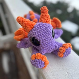 Crochet Lovey Purple and Orange Dragon Chenille Yarn Unstuffed Body