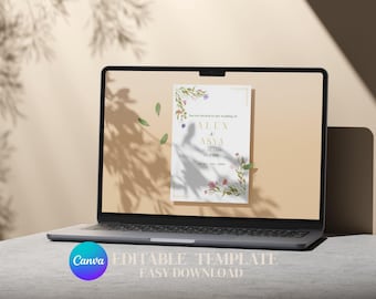 Floral Wedding Invitation Template | Editable Canva Design | Printable Wedding Invite | Instant Download