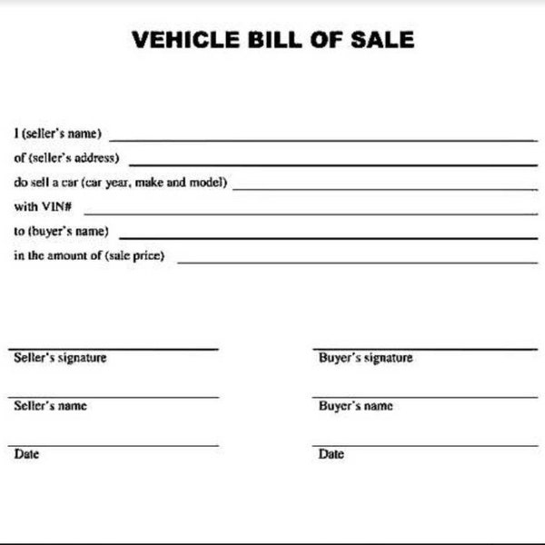 Vehicles bill of sale