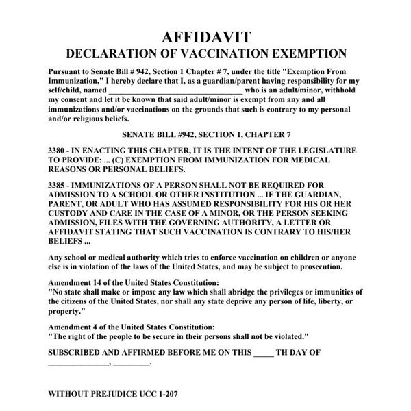 Affidavit Vacc. Exception Religion Exception Letter.