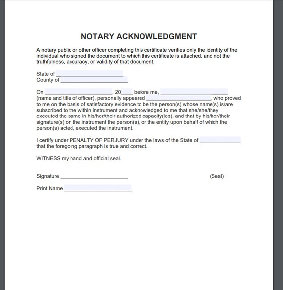 Notary Acknowledgement Etsy